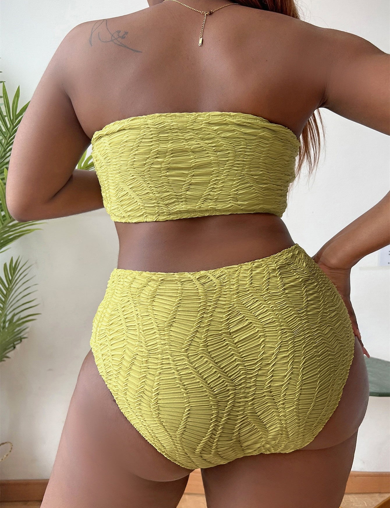 Pure Color Tube-top High Waist Plus Size Bikini Suit