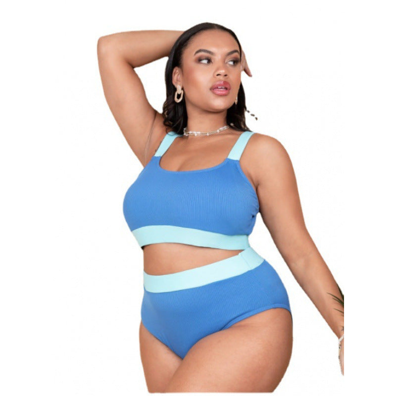 Sexy Pure Color Bikini Stitching High Waist Split Suit