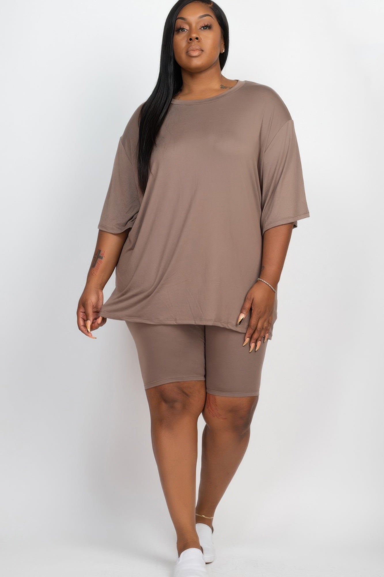 Plus Size Loose Fit Top & Biker Shorts Set