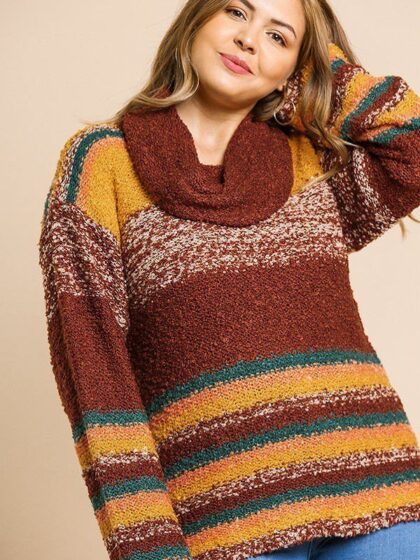 Multicolor Striped Fuzzy Knit Long Sleeve Pullover