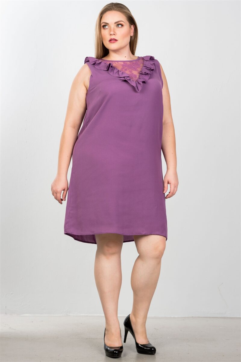 Plus Size Lace Insert Shift Midi Dress - Image 2