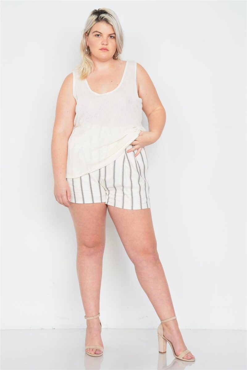 Plus Size Sheer Ivory Ribbed Causal Tank Top - Image 2