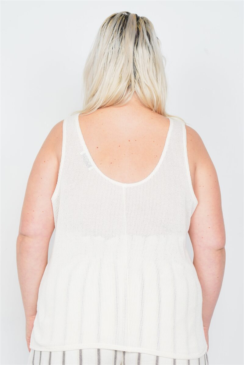 Plus Size Sheer Ivory Ribbed Causal Tank Top - Image 3