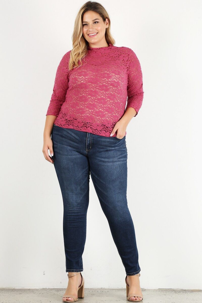 Plus Size Sheer Lace Fitted Top - Image 2