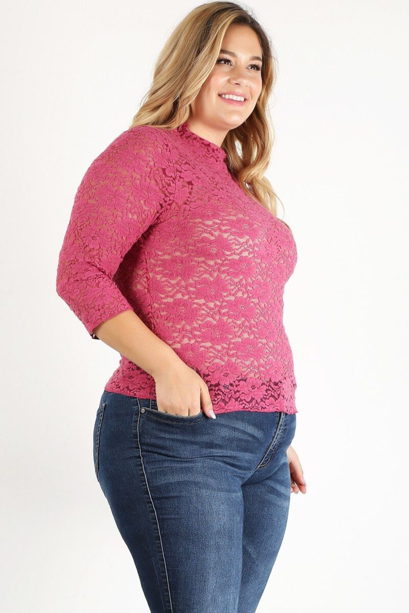 Plus Size Sheer Lace Fitted Top - Image 3