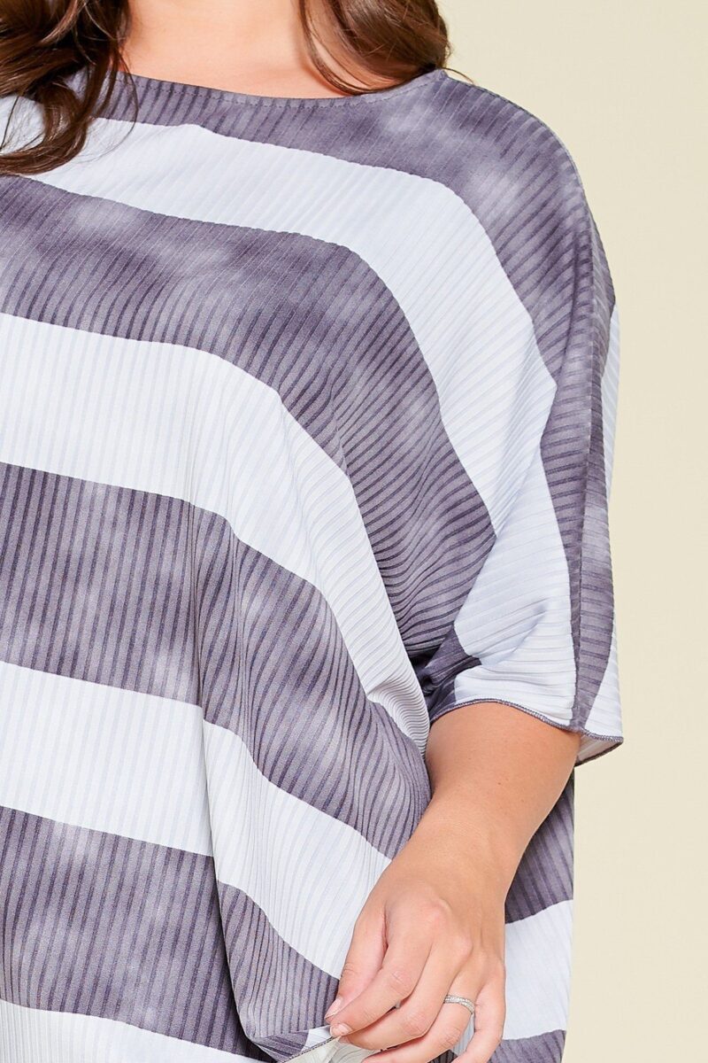 Stripe Printed Pleated Blouse Featuring A Boat Neckline And 1/2 Sleeves - Image 3