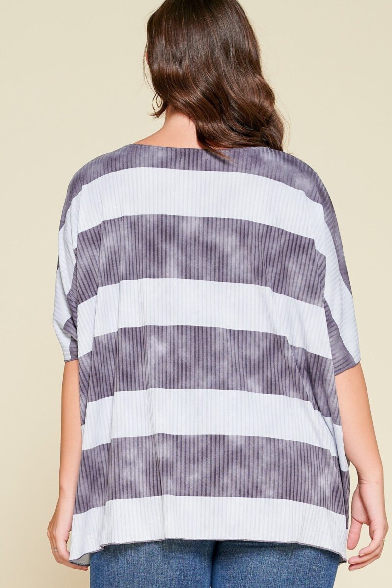 Stripe Printed Pleated Blouse Featuring A Boat Neckline And 1/2 Sleeves - Image 4