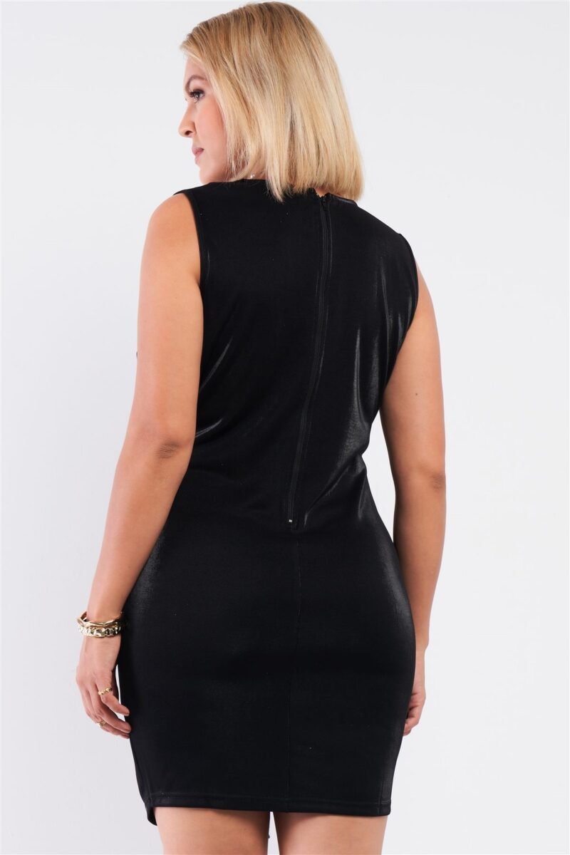 Sleeveless V-neck Asymmetrical Wrap Rhinestones Detail Fitted Mini Blazer Dress - Image 3