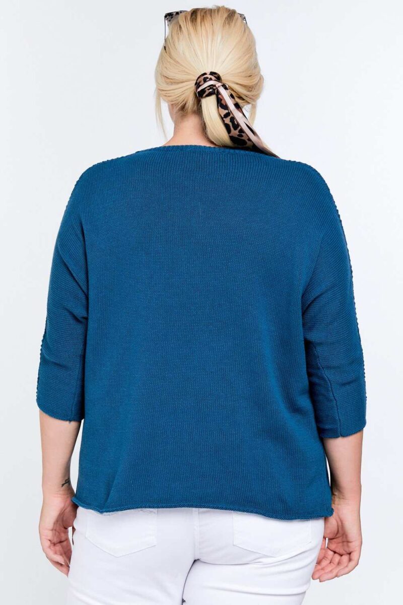 Solid Round Neck 3/4 Sleeve Sweater Top - Image 3