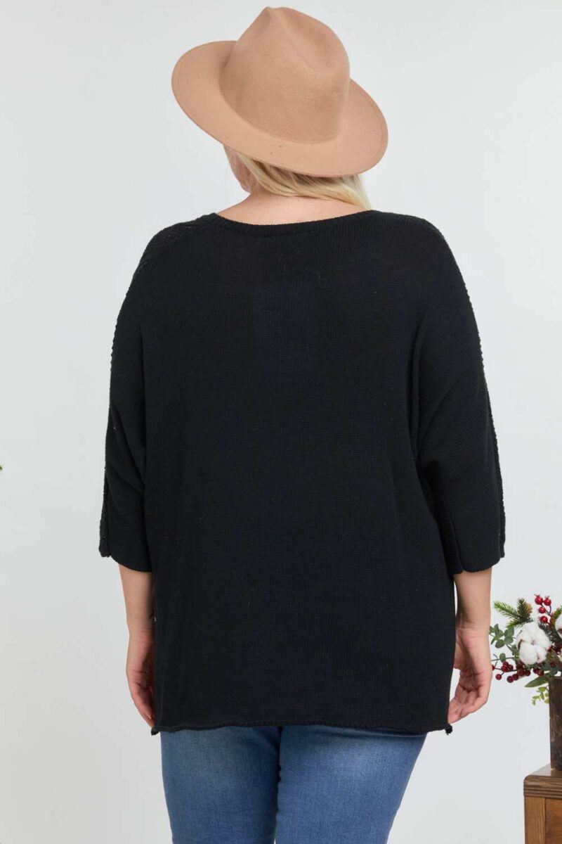 Solid Round Neck 3/4 Sleeve Sweater Top - Image 4