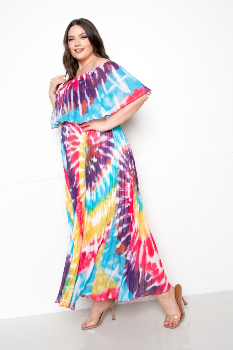 Tie Dye Off Shoulder Pleated Maxi Dress - Image 4