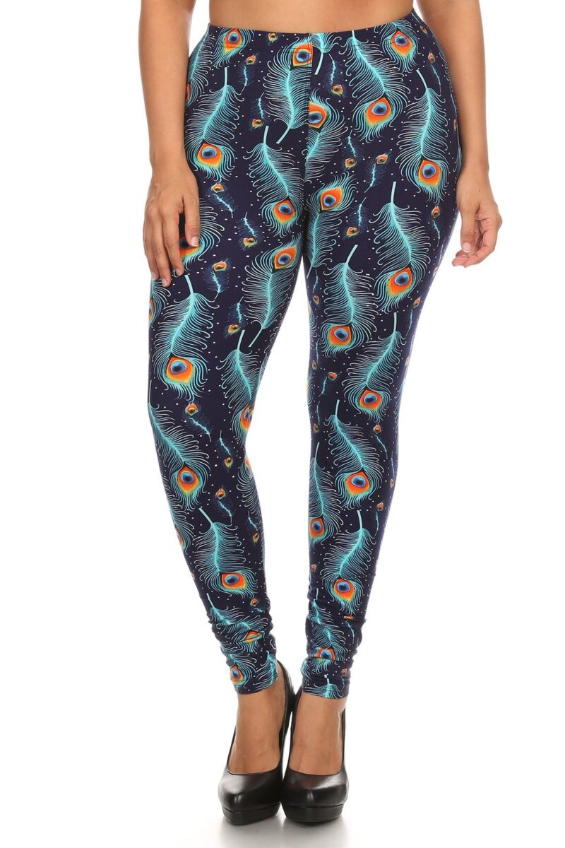 Plus Size Print, Full Length Leggings In A Slim Fitting Style With A Banded ...