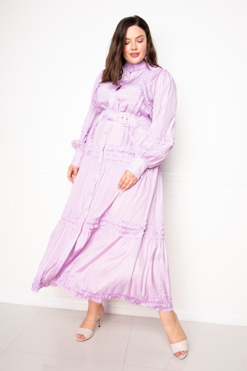 Belted Shirt Dress With Ruffle Detail - Image 2