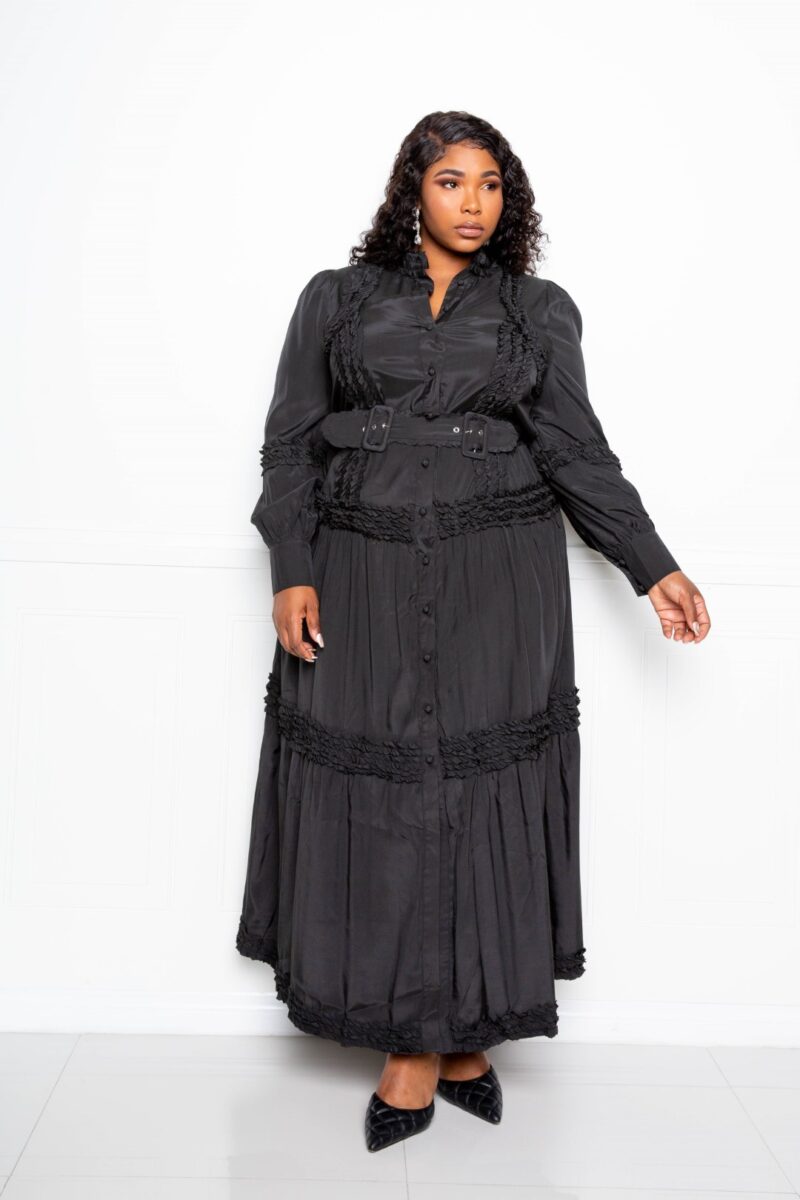 Belted Shirt Dress With Ruffle Detail - Image 2