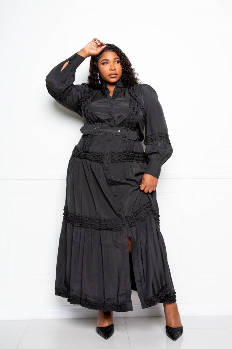 Belted Shirt Dress With Ruffle Detail - Image 3