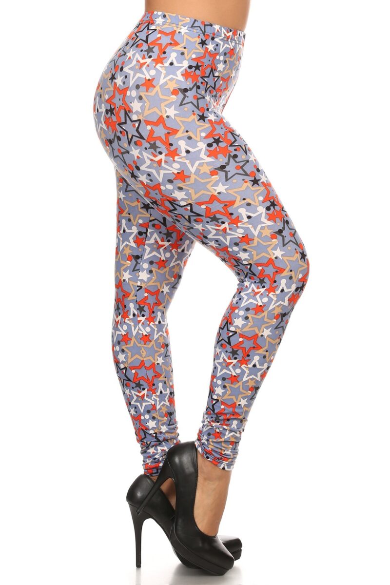 Plus Size Star Print, Full Length Leggings In A Slim Fitting Style With A Ba... - Image 2