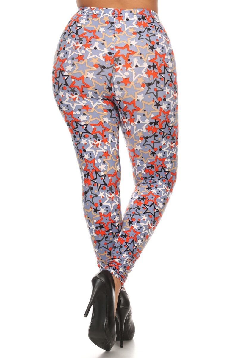 Plus Size Star Print, Full Length Leggings In A Slim Fitting Style With A Ba... - Image 3