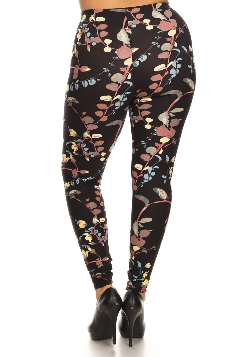 Plus Size Floral Print, Full Length Leggings In A Slim Fitting Style With A ... - Image 2