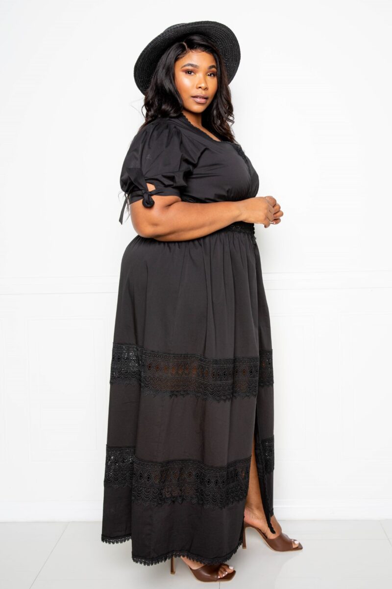 Puff Sleeve Maxi Dress With Lace Insert - Image 3