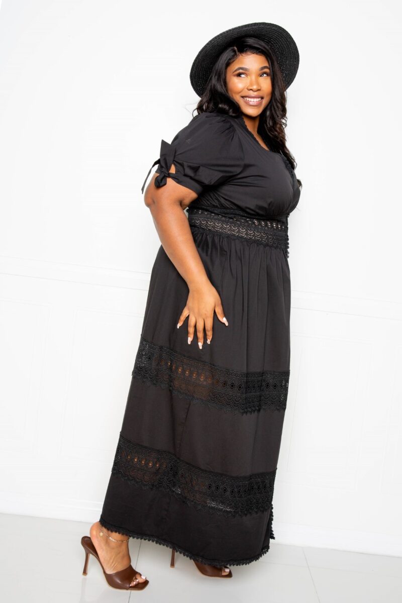 Puff Sleeve Maxi Dress With Lace Insert - Image 4