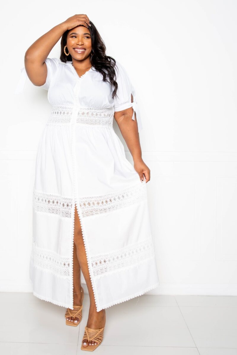 Puff Sleeve Maxi Dress With Lace Insert - Image 2