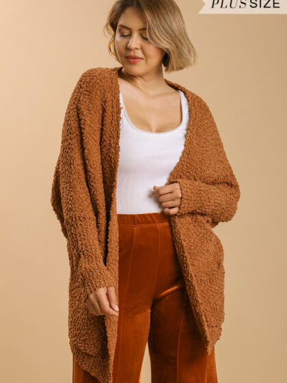 Open Front Oversized Cardigan Sweater With Pockets