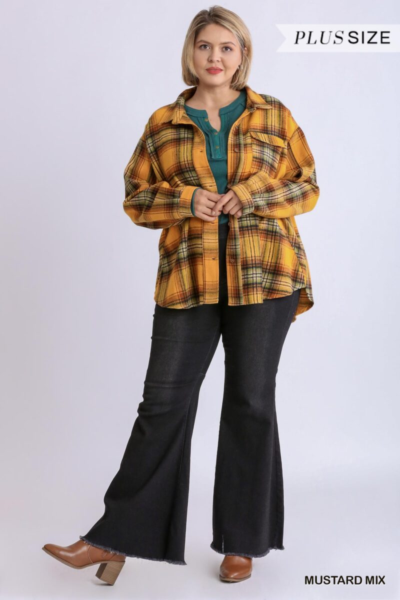 Plaid Collar Button Down Overshirt With Front Pockets - Image 2