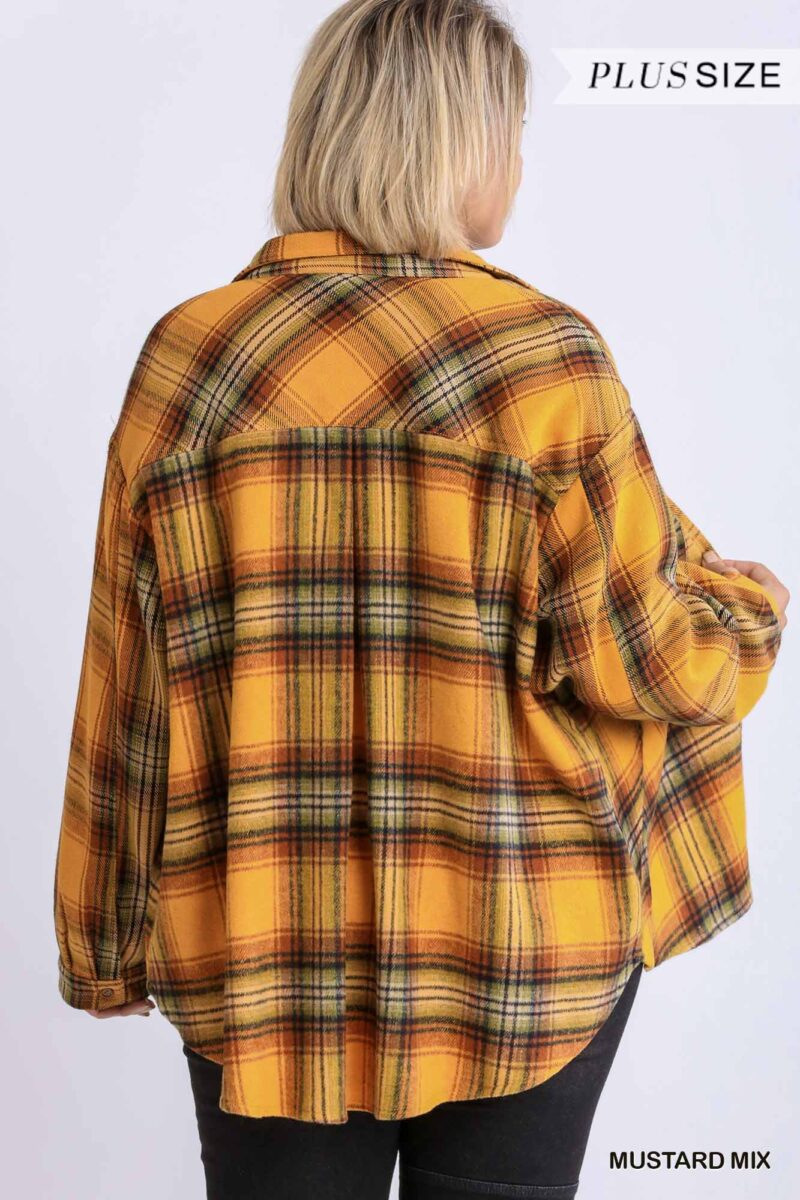 Plaid Collar Button Down Overshirt With Front Pockets - Image 3