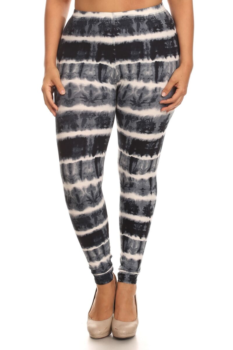 Plus Size Tie Dye Print, Full Length Leggings In A Fitted Style With A Bande...