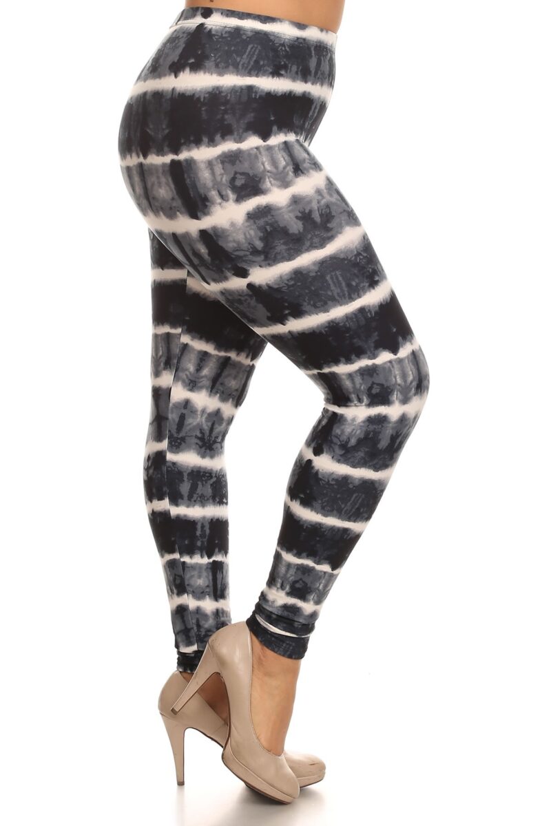 Plus Size Tie Dye Print, Full Length Leggings In A Fitted Style With A Bande... - Image 2