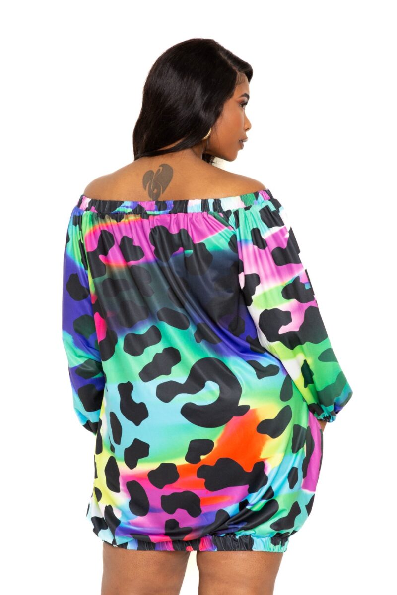 Electric leopard off shoulder bubble mini dress - Image 8