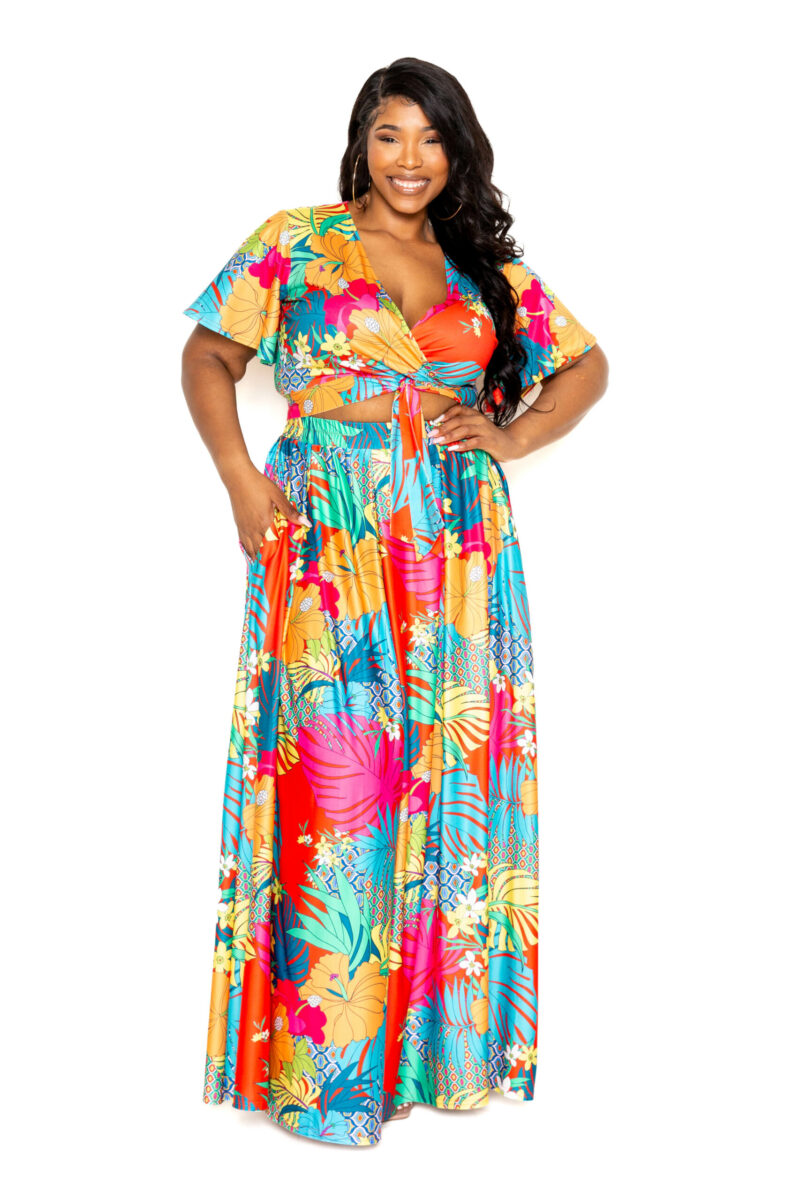 Tropical floral maxi skirt & top set - Image 3