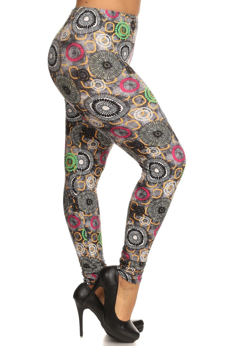 Plus Size Abstract Print, Full Length Leggings In A Slim Fitting Style With ... - Image 2