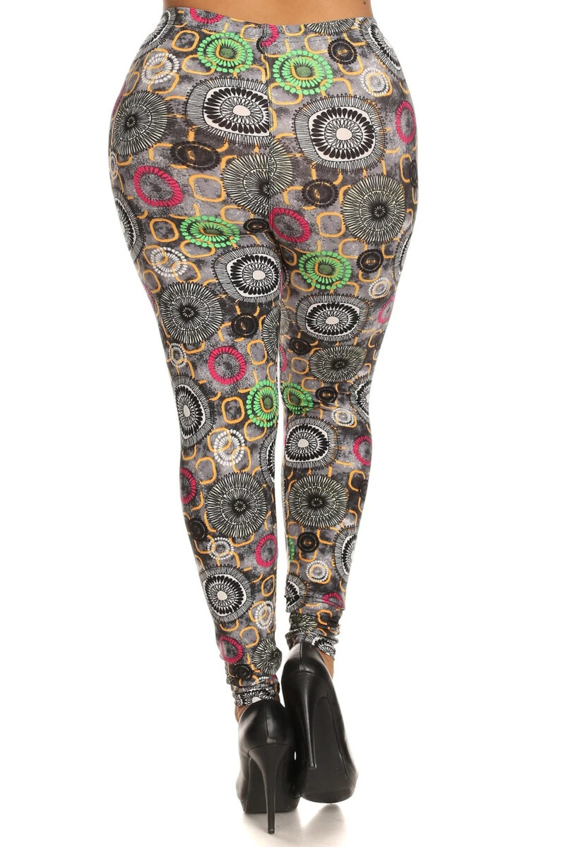 Plus Size Abstract Print, Full Length Leggings In A Slim Fitting Style With ... - Image 3