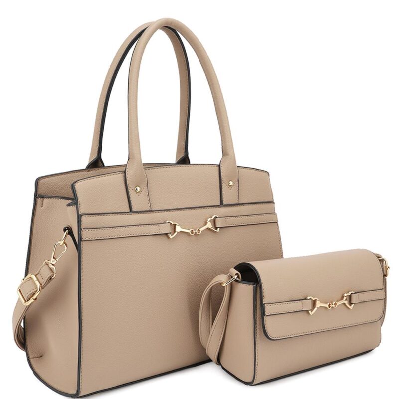 2in1 Matching Design Handle Satchel With Crossbody Bag - Image 3