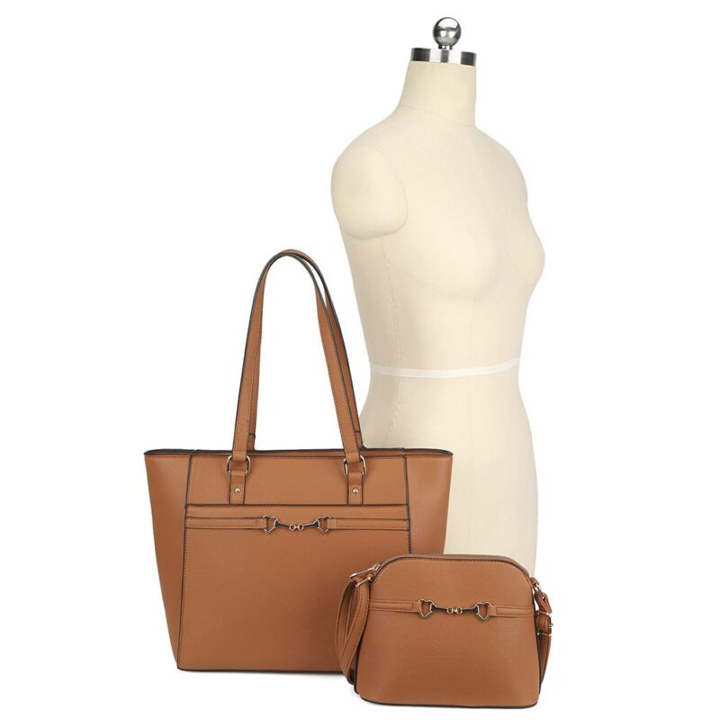 2in1 Smooth Matching Shoulder Tote Bag With Crossbody Set - Image 5