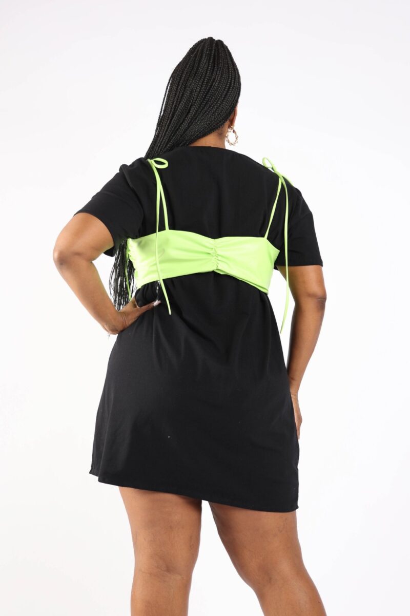 Matte Pu Bra Overlay T Shirt Dress - Image 4