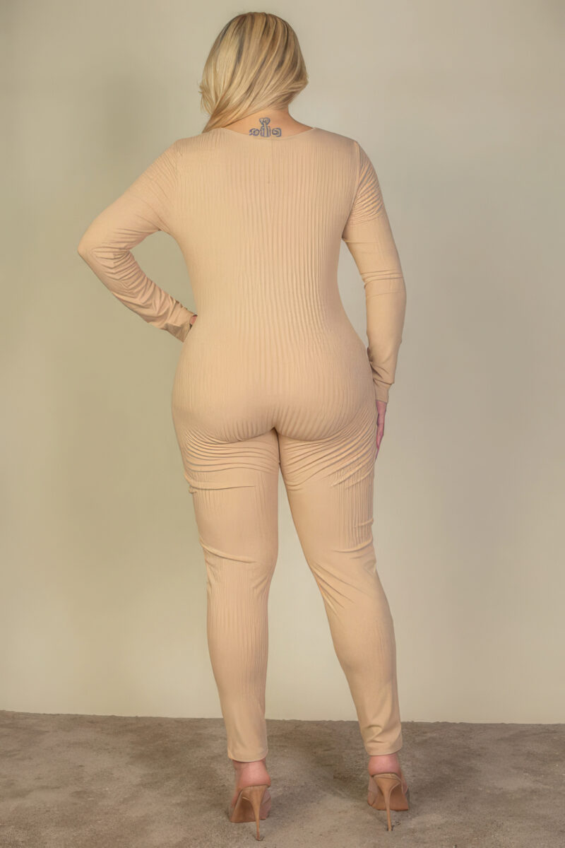 Plus Size Ribbed Scoop Neck Long Sleeve Jumpsuit - Image 5