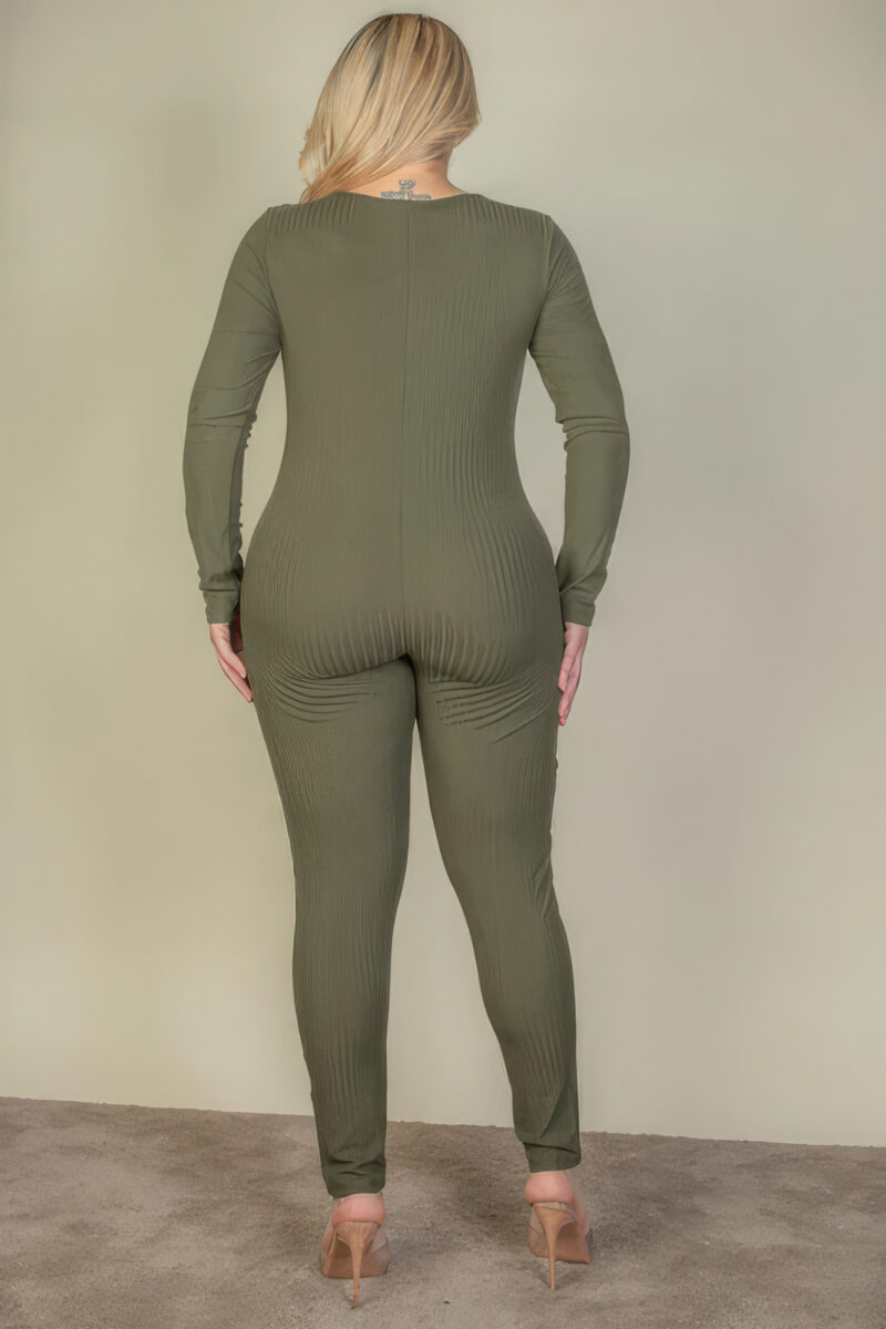 Plus Size Ribbed Scoop Neck Long Sleeve Jumpsuit - Image 5