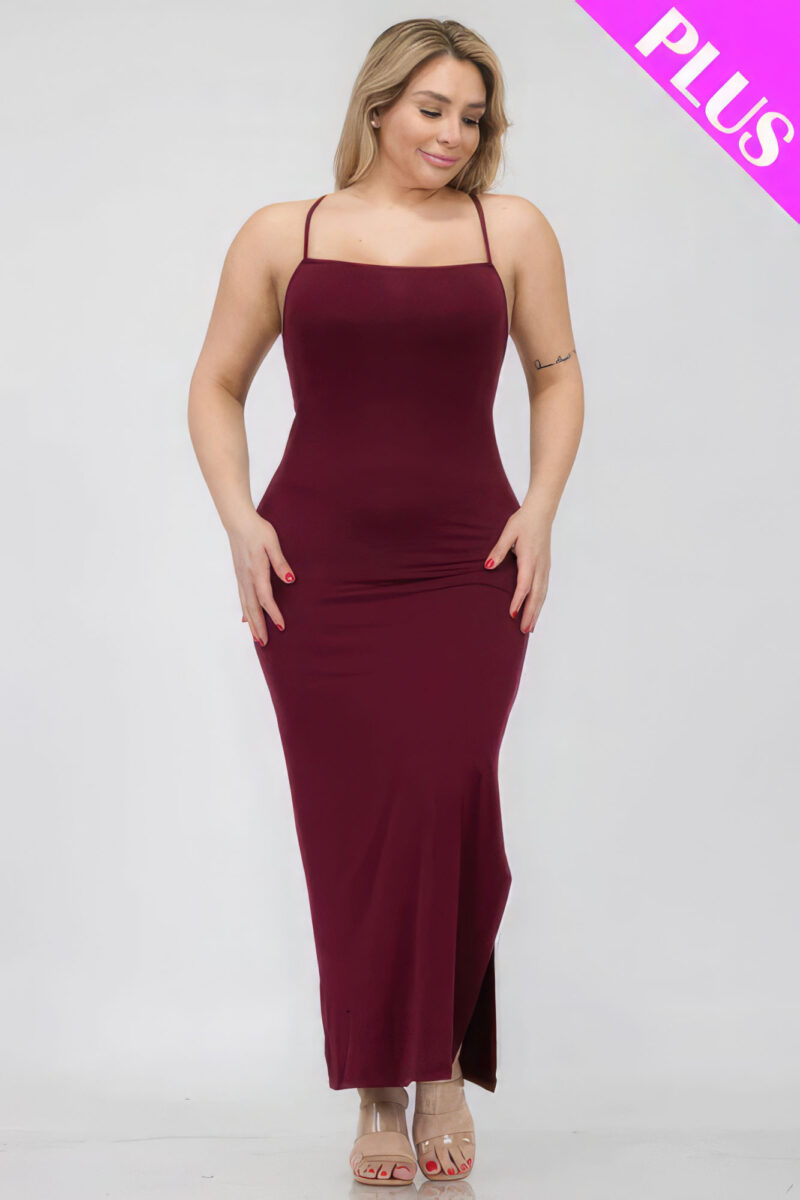 Plus Size Crisscross Back Split Thigh Maxi Dress - Image 2