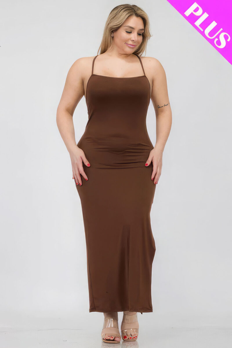 Plus Size Crisscross Back Split Thigh Maxi Dress - Image 2