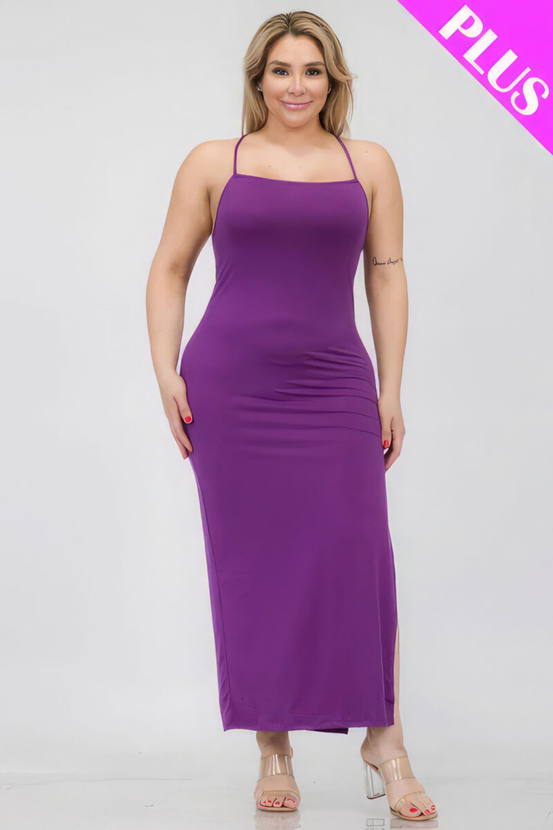 Plus Size Crisscross Back Split Thigh Maxi Dress - Image 2