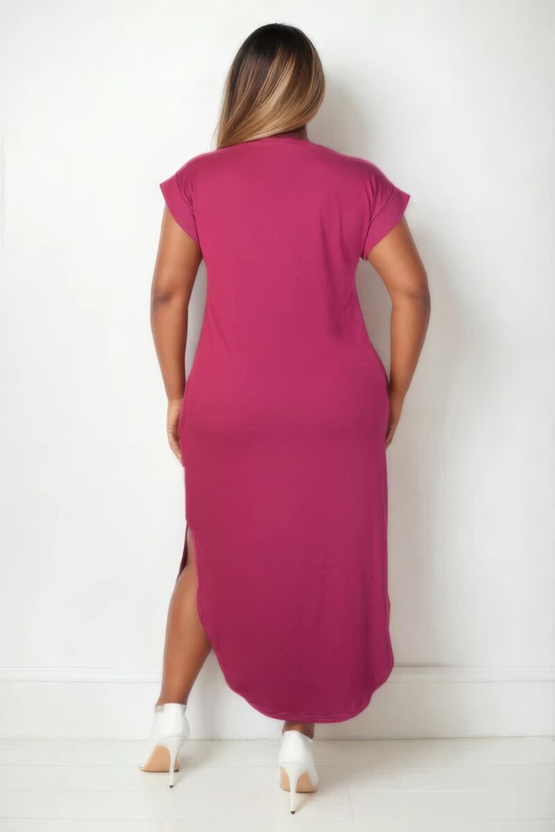 Plus Size Hidden Pocket Batwing Sleeve V Neck Long Dress - Image 3