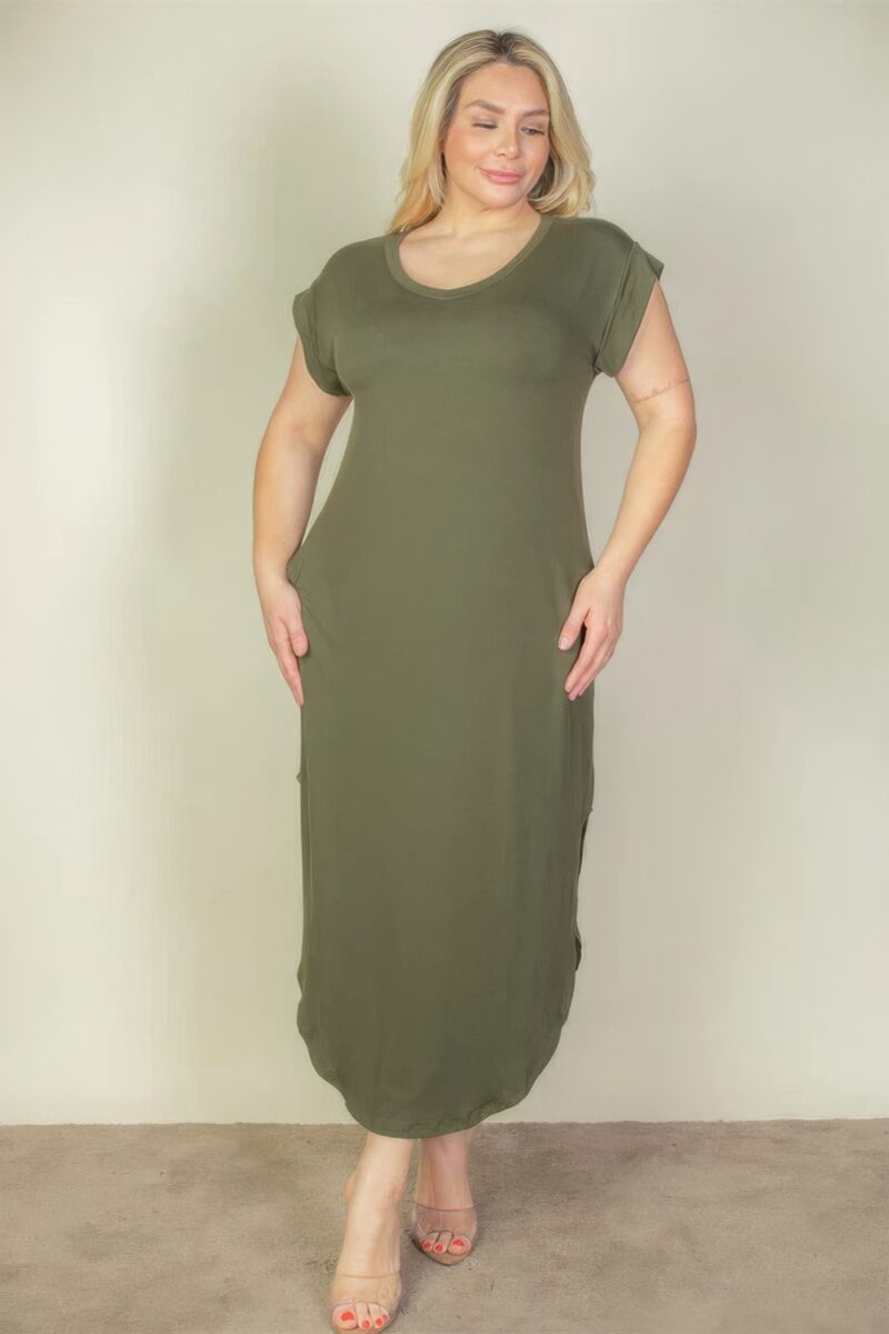 Plus Size Hidden Pocket Batwing Sleeve V Neck Long Dress - Image 3