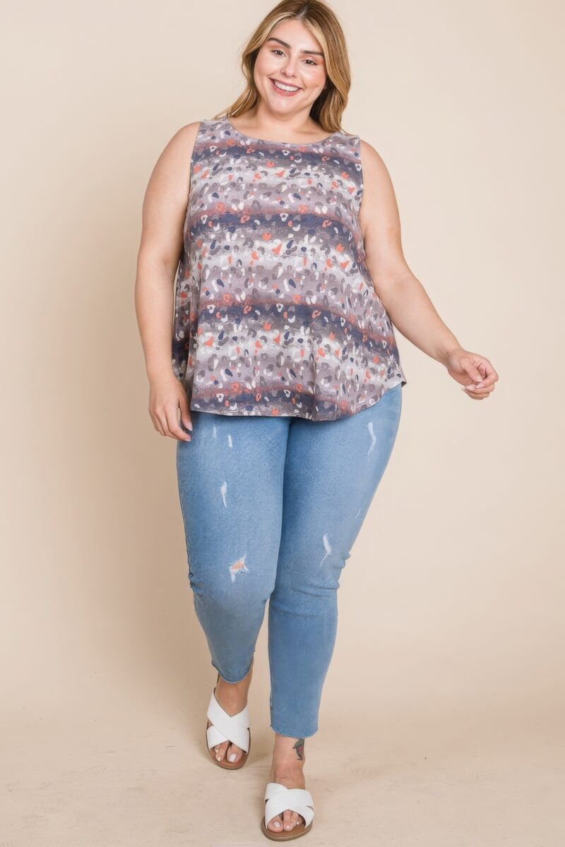 Plus Size Multi Tie Dye Animal Printed Tunic Tank - Image 2