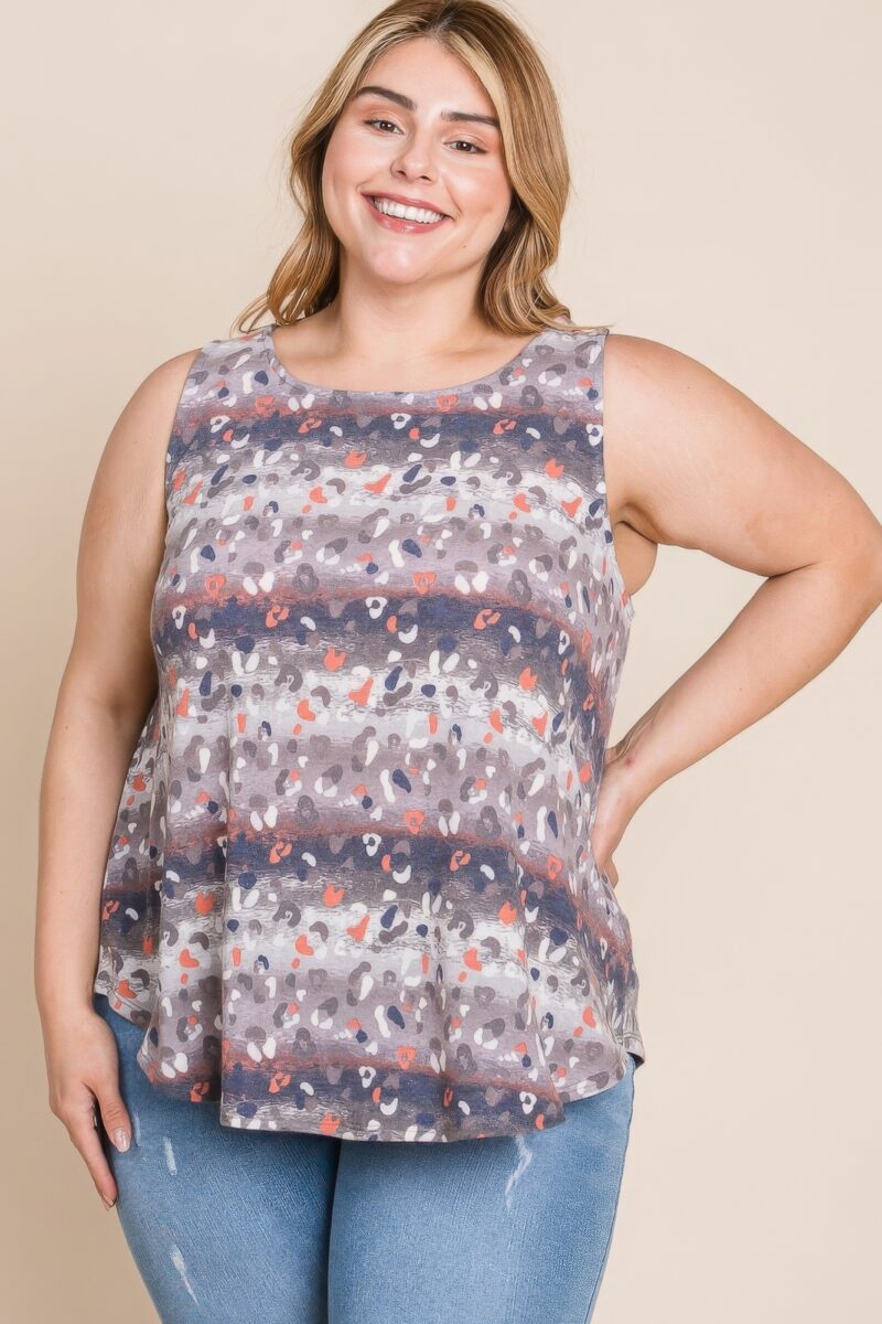 Plus Size Multi Tie Dye Animal Printed Tunic Tank - Image 3