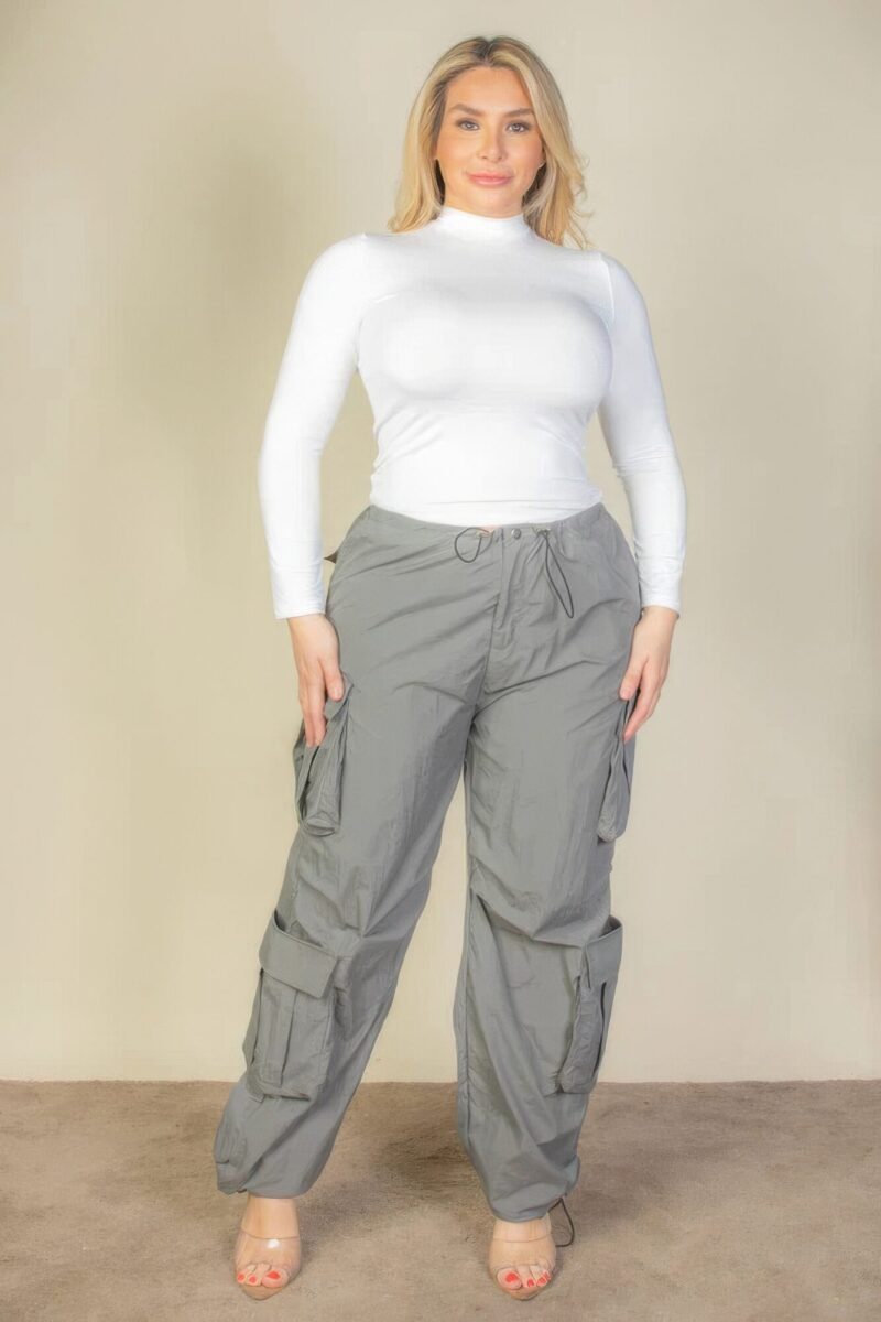 Plus Size Flap Pockets Drawstring Ruched Parachute Pants - Image 2