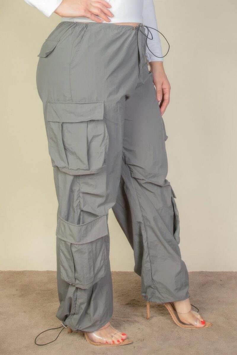 Plus Size Flap Pockets Drawstring Ruched Parachute Pants - Image 3