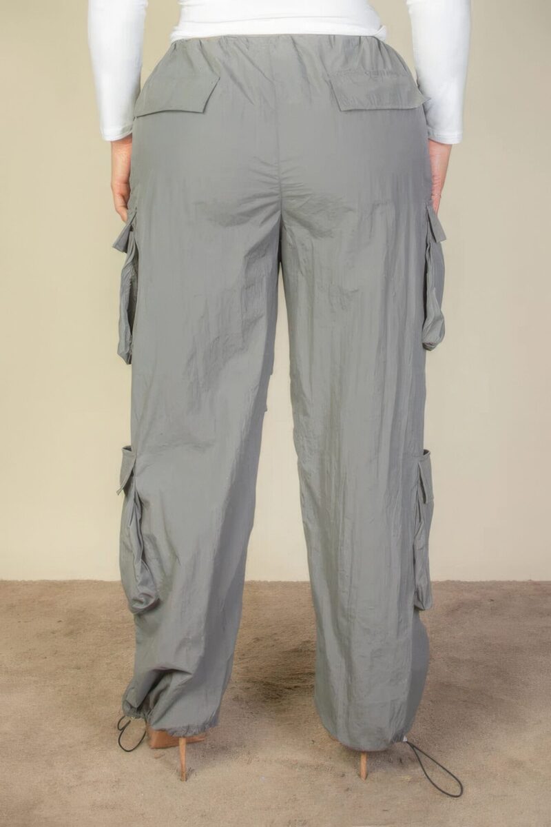 Plus Size Flap Pockets Drawstring Ruched Parachute Pants - Image 4