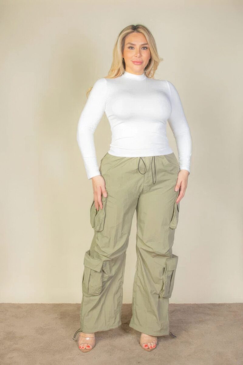 Plus Size Flap Pockets Drawstring Ruched Parachute Pants - Image 2